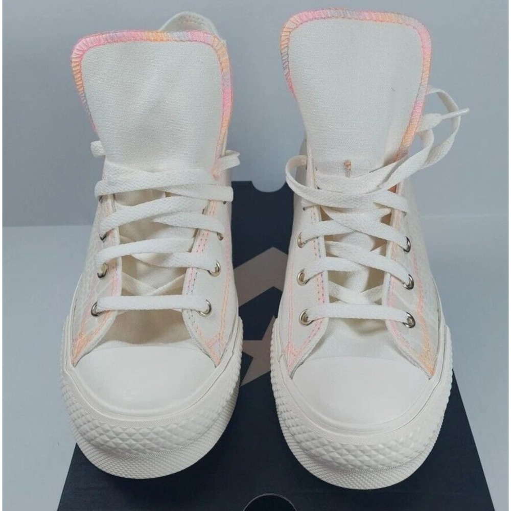 Converse CTAS Eva Lift Hi Kids Sneakers 7 Egret Astral Pink Rainbow Platform - Picture 5 of 6